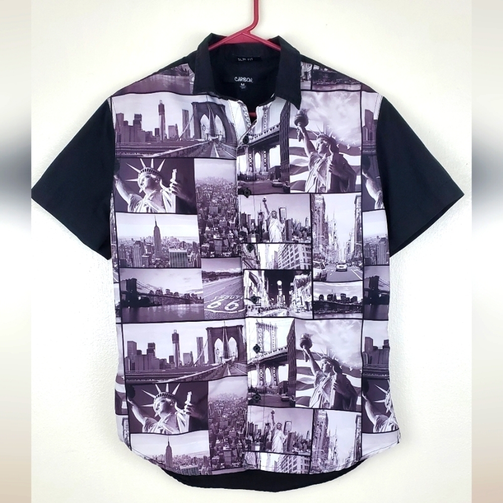 Carbon Button-Up Graphic Shirt | New York City Print | Men’s Size Medium